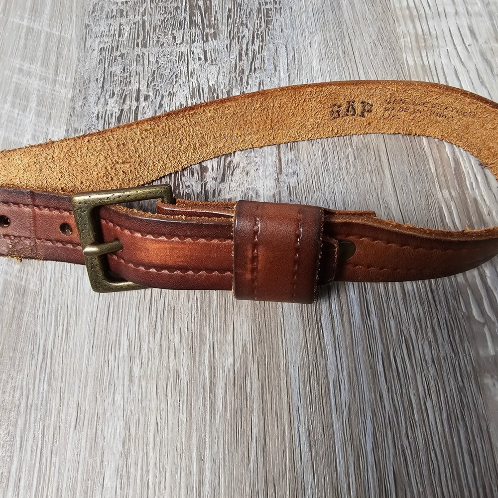 GAP Kids Genuine Leather Belt Brown Brass Buckle Stitched Classic Preppy
